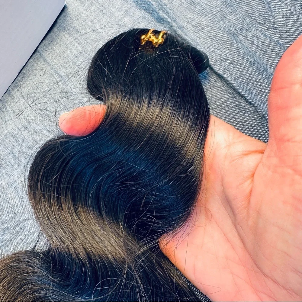 20” Natural Black Body Wave Human Hair PU Clip In Extensions 115g #RA4
